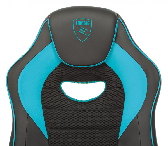 Кресло игровое Zombie GAME 16 черный/голубой эко.кожа/ткань крестов. пластик