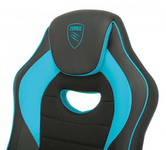 Кресло игровое Zombie GAME 16 черный/голубой эко.кожа/ткань крестов. пластик