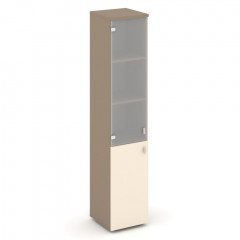 Estetica Шкаф высокий узкий лев. (1 низ. фасад ЛДСП+1 сред. фасад стекло) ES.SU-1.2 (L) Латте/Сатин/Сатин матовый 400*420*1977