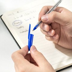 Набор ручек шариков. Deli Think EQ4-MT-BL прозрачный/синий d=1мм син. черн. индив. пак.ев. (5шт) кругл.