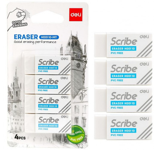 Набор ластиков Deli EH00110-MT Scribe прямоугольный 40х17х12мм белый блистер (4шт)
