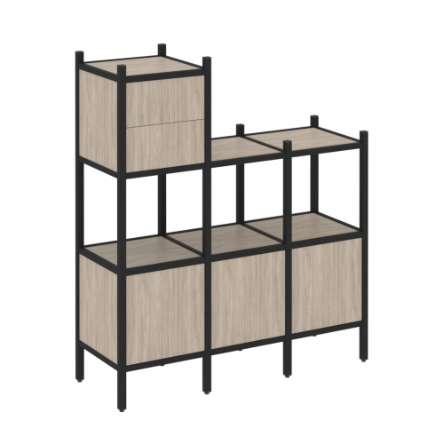 Loft Прямой стеллаж наборный VR.L-13 Дуб аттик/Чёрный металл 1278*446*1458