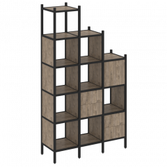 Loft Прямой стеллаж наборный VR.L-21 Тиквуд тёмный/Чёрный металл 1278*446*2280