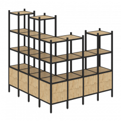 Loft Угловой внешний стеллаж наборный VR.L-55 Тиквуд светлый/Чёрный металл 1694*1694*1869