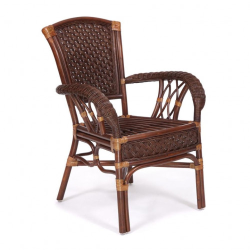 Комплект обеденный "ANDREA GRAND" (стол со стеклом+6 кресел+ подушки), Pecan Washed (античн. орех), Ткань рубчик, цвет кремовый