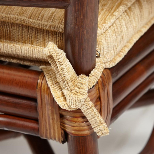 Комплект обеденный "ANDREA GRAND" (стол со стеклом+6 кресел+ подушки), Pecan Washed (античн. орех), Ткань рубчик, цвет кремовый