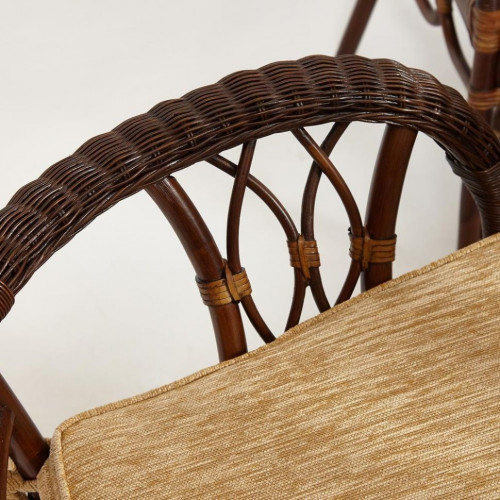 Комплект обеденный "ANDREA GRAND" (стол со стеклом+6 кресел+ подушки), Pecan Washed (античн. орех), Ткань рубчик, цвет кремовый