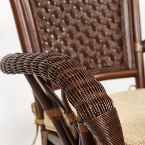 Комплект обеденный "ANDREA GRAND" (стол со стеклом+6 кресел+ подушки), Pecan Washed (античн. орех), Ткань рубчик, цвет кремовый