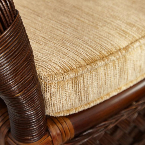 Комплект обеденный "ANDREA GRAND" (стол со стеклом+6 кресел+ подушки), Pecan Washed (античн. орех), Ткань рубчик, цвет кремовый