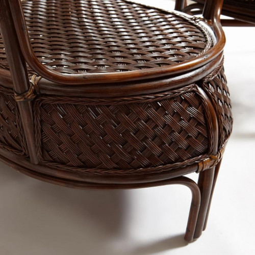 Комплект обеденный "ANDREA GRAND" (стол со стеклом+6 кресел+ подушки), Pecan Washed (античн. орех), Ткань рубчик, цвет кремовый