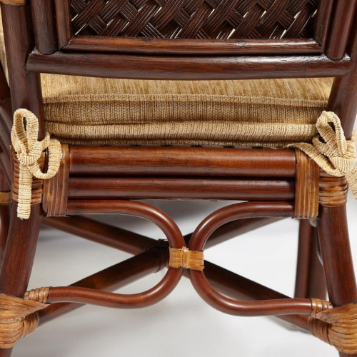 Комплект обеденный "ANDREA GRAND" (стол со стеклом+6 кресел+ подушки), Pecan Washed (античн. орех), Ткань рубчик, цвет кремовый