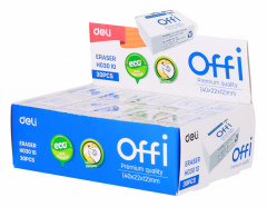 Ластик Deli EH03010 Offi 40x22x12мм ПВХ белый индивидуальная картонная упаковка