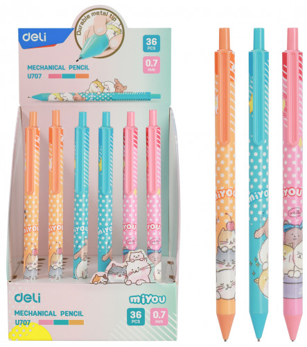 Карандаш мех. Deli EU707 0.7мм ассорти