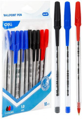 Набор ручек шариков. Deli Think EQ4-MT прозрачный d=1мм ассор. черн. индив. пак.ев. (10шт) кругл. 3цв.