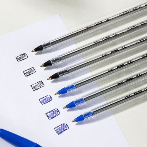 Набор ручек шариков. Deli Think EQ4-MT прозрачный d=1мм ассор. черн. индив. пак.ев. (10шт) кругл. 3цв.