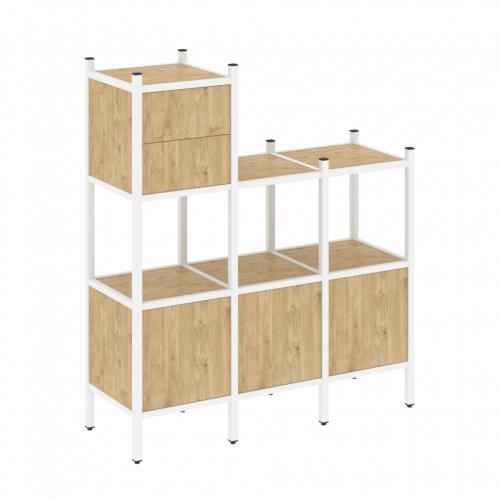 Loft Прямой стеллаж наборный VR.L-13 Тиквуд светлый/Белый металл 1278*446*1458