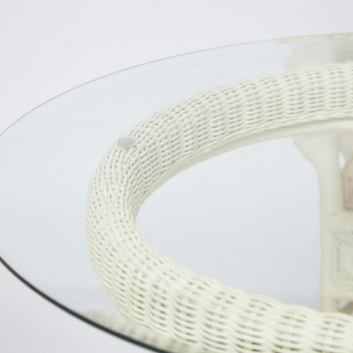 Комплект обеденный "ANDREA GRAND" (стол со стеклом+6 кресел+ подушки), TCH White (белый), Ткань рубчик, цвет кремовый