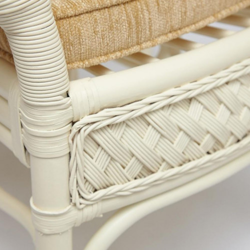 Комплект обеденный "ANDREA GRAND" (стол со стеклом+6 кресел+ подушки), TCH White (белый), Ткань рубчик, цвет кремовый