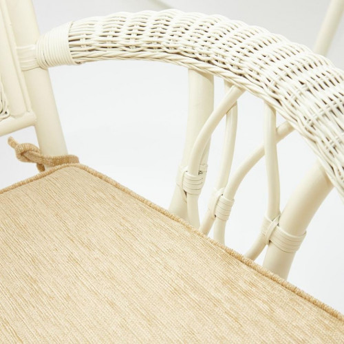 Комплект обеденный "ANDREA GRAND" (стол со стеклом+6 кресел+ подушки), TCH White (белый), Ткань рубчик, цвет кремовый