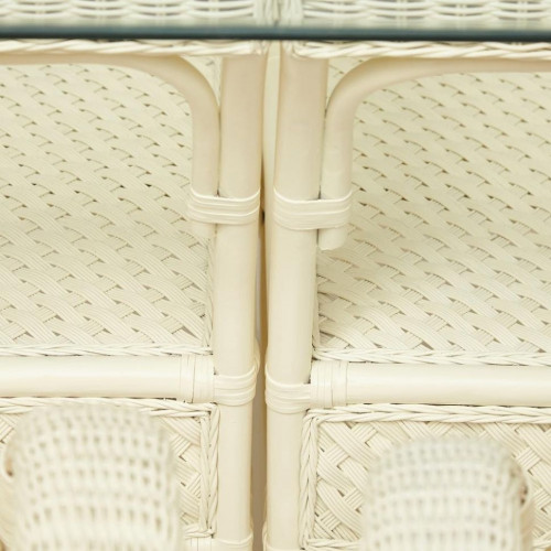 Комплект обеденный "ANDREA GRAND" (стол со стеклом+6 кресел+ подушки), TCH White (белый), Ткань рубчик, цвет кремовый