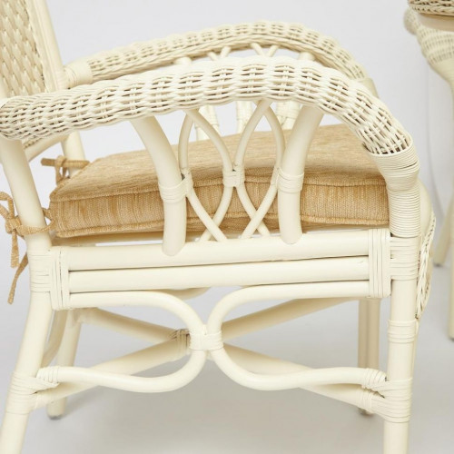 Комплект обеденный "ANDREA GRAND" (стол со стеклом+6 кресел+ подушки), TCH White (белый), Ткань рубчик, цвет кремовый