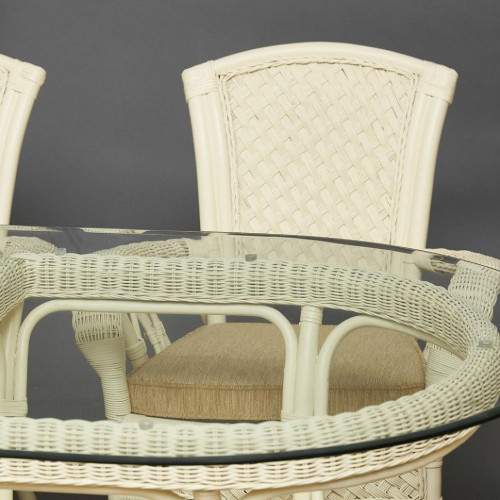 Комплект обеденный "ANDREA GRAND" (стол со стеклом+6 кресел+ подушки), TCH White (белый), Ткань рубчик, цвет кремовый