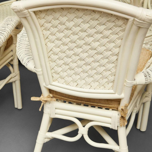 Комплект обеденный "ANDREA GRAND" (стол со стеклом+6 кресел+ подушки), TCH White (белый), Ткань рубчик, цвет кремовый