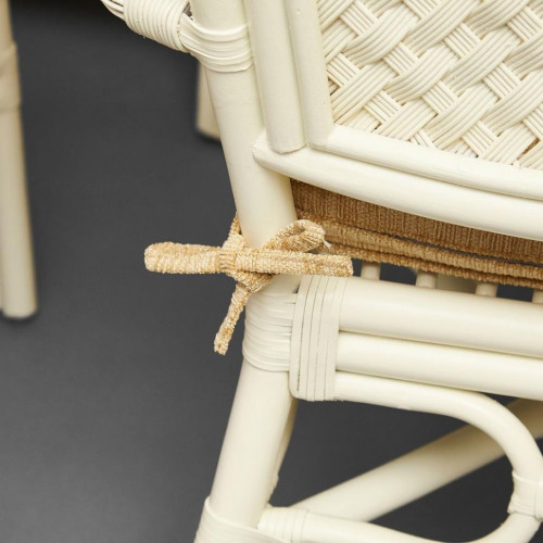 Комплект обеденный "ANDREA GRAND" (стол со стеклом+6 кресел+ подушки), TCH White (белый), Ткань рубчик, цвет кремовый