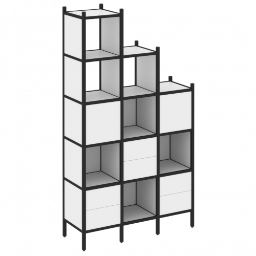 Loft Прямой стеллаж наборный VR.L-22 Белый бриллиант/Чёрный металл 1278*446*2280