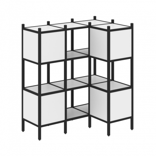 Loft Угловой внутренний стеллаж наборный VR.L-29 Белый бриллиант/Чёрный металл 1278*862*1458