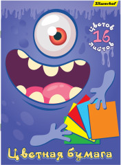 Бумага цветная Silwerhof одност. 16л. 16цв. A4 Монстрики 50г/м2 обл.бум.офсет скрепка