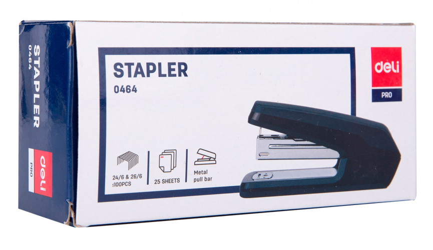Степлер настольный Deli E0464BLACK Exceed 24/6 26/6 (25листов) черный 100скоб металл/пластик закрытый/открытый коробка
