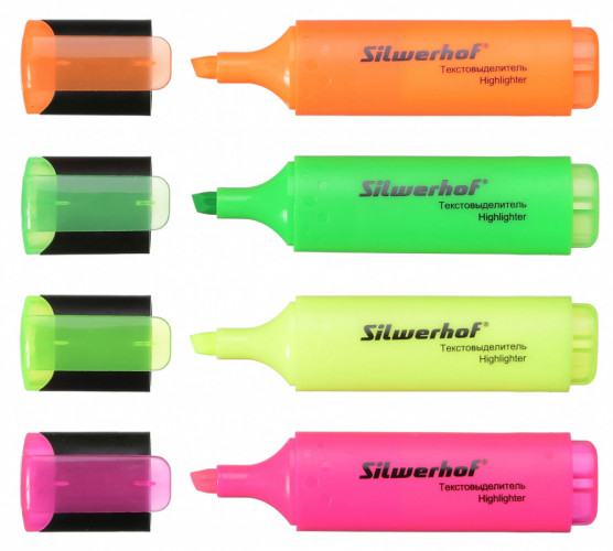 Набор текстовыделителей Silwerhof Blaze 108036-00 скошенный пиш. наконечник 1-5мм 4цв. пакет с европодвесом