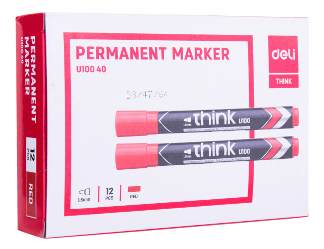 Набор маркеров перманентных Deli EU10040-P Think круглый пиш. наконечник 1.5мм красный (12шт.)