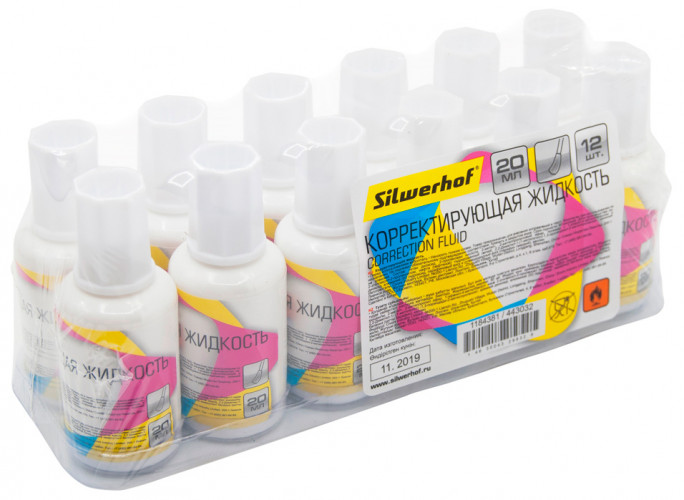 Жидкость коррект. Silwerhof Classic 443032 на основе растворителя кисточка белый 20мл