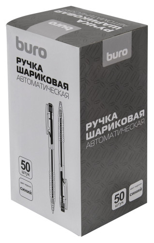 Ручка шариков. автоматическая Buro прозрачный d=0.7мм син. черн. кор.карт. сменный стержень линия 0.5мм без инд. Маркировки