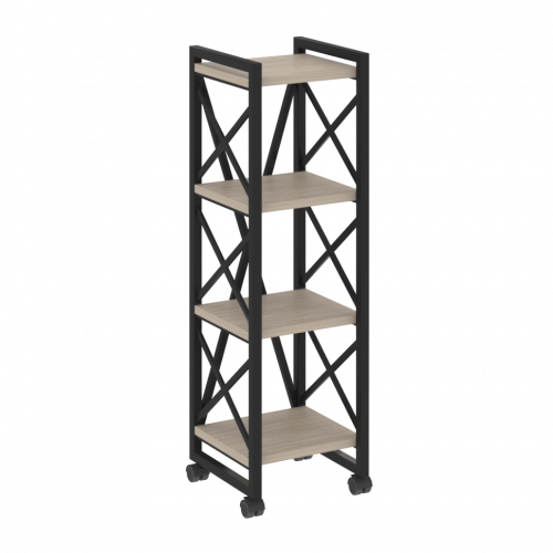 Loft Стеллаж на колесных опорах-4 полки VR.L-MST.K-4.4 Дуб аттик/Чёрный металл 400*400*1334