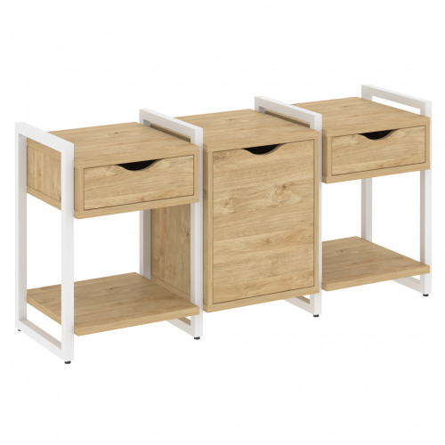 Loft Тумба на регулируемых опорах наборная. Вариант №6 VR.L-TN-6.O Тиквуд светлый/Белый металл 1440*460*719