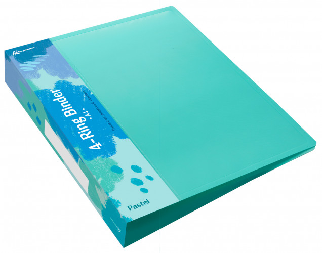 Папка панорама на 4-х кольцах Бюрократ Pastel PAST0740/4RGRN A4 пластик 0.7мм кор.40мм торц.карм с бум. встав мятный