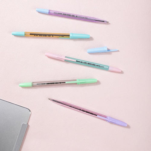 Набор ручек шариков. Deli P1-Macaron EQ6C-MT-BL ассорти/прозрачный d=0.7мм син. черн. блистер (5шт) сменный стержень шестигр. 5цв.