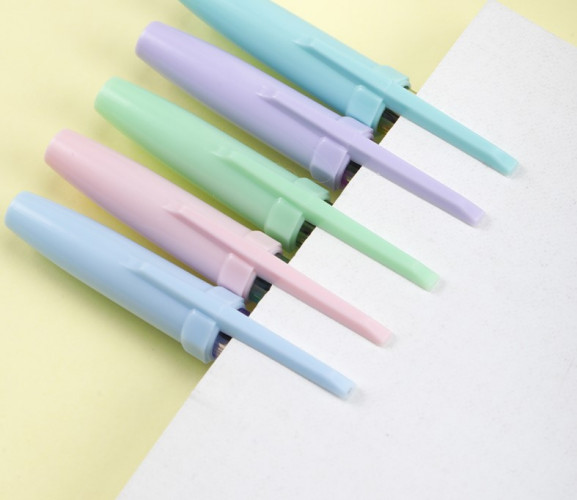 Набор ручек шариков. Deli P1-Macaron EQ6C-MT-BL ассорти/прозрачный d=0.7мм син. черн. блистер (5шт) сменный стержень шестигр. 5цв.