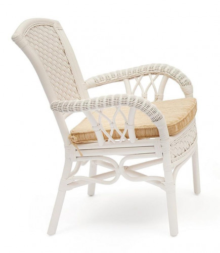 Комплект обеденный "ANDREA" ( стол со стеклом + 4 кресла + подушки), TCH White (белый), Ткань рубчик, цвет кремовый