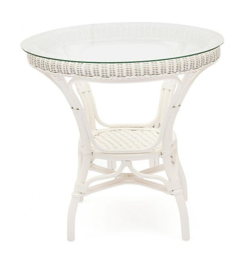 Комплект обеденный "ANDREA" ( стол со стеклом + 4 кресла + подушки), TCH White (белый), Ткань рубчик, цвет кремовый