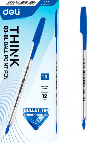 Набор ручек шариков. Deli Think EQ3-BL-P прозрачный син. черн. (12шт) линия 1мм