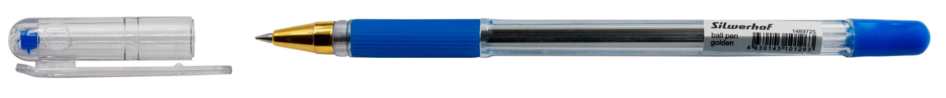 Ручка шариков. Silwerhof Golden прозрачный d=0.5мм син. черн. сменный стержень линия 0.3мм резин. манжета