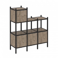 Loft Прямой стеллаж наборный VR.L-13 Тиквуд тёмный/Чёрный металл 1278*446*1458