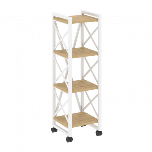 Loft Стеллаж на колесных опорах-4 полки VR.L-MST.K-4.4 Тиквуд светлый/Белый металл 400*400*1334