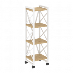 Loft Стеллаж на колесных опорах-4 полки VR.L-MST.K-4.4 Тиквуд светлый/Белый металл 400*400*1334