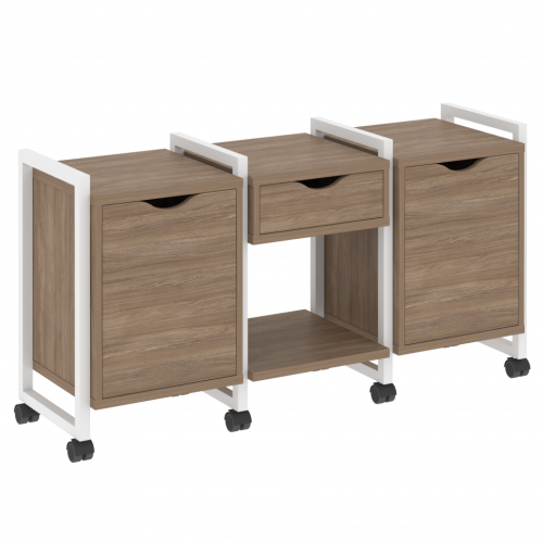 Loft Тумба на колесных опорах наборная. Вариант №7 VR.L-TN-7.K Дуб аризона/Белый металл 1440*460*767