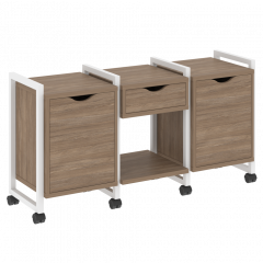 Loft Тумба на колесных опорах наборная. Вариант №7 VR.L-TN-7.K Дуб аризона/Белый металл 1440*460*767